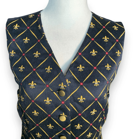 Vintage Lizsport Petite Black Gold Fleur De Lis Embroidered Vest New Small Prep - Picture 5 of 10